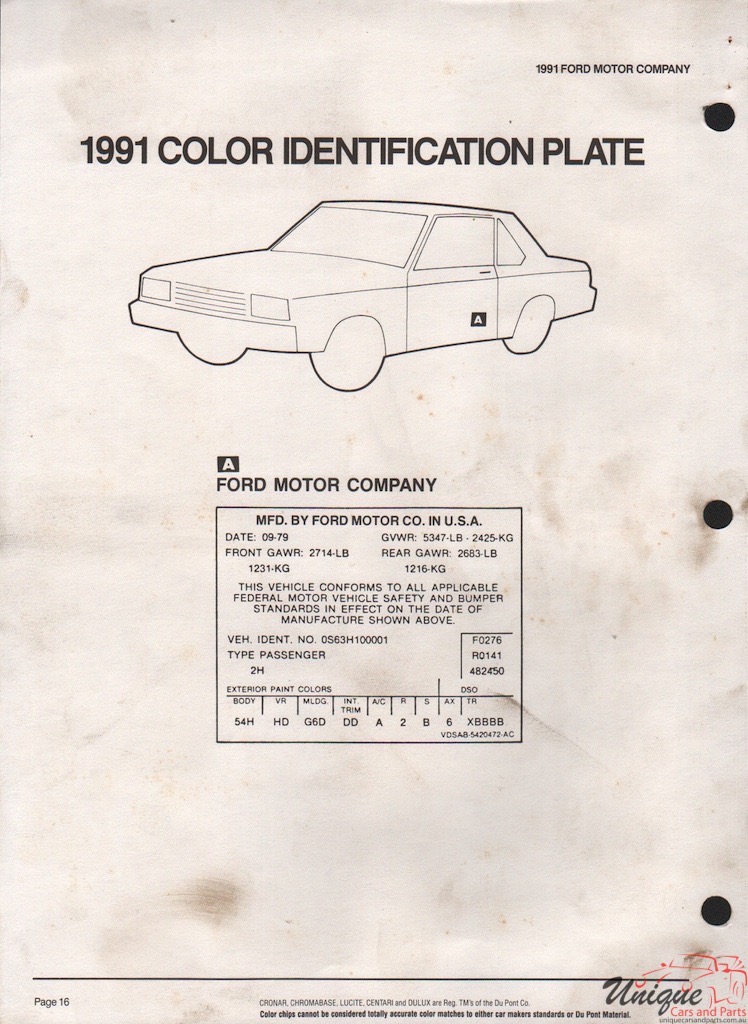 1991 Ford Paint Charts DuPont 8